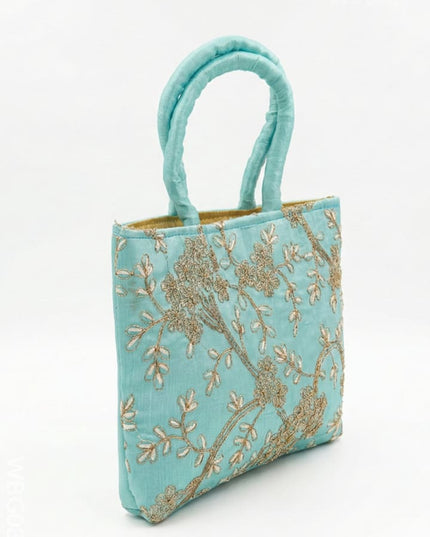 Handbag with Golden Floral Embroidery - WBG0315 - Hand Bags
