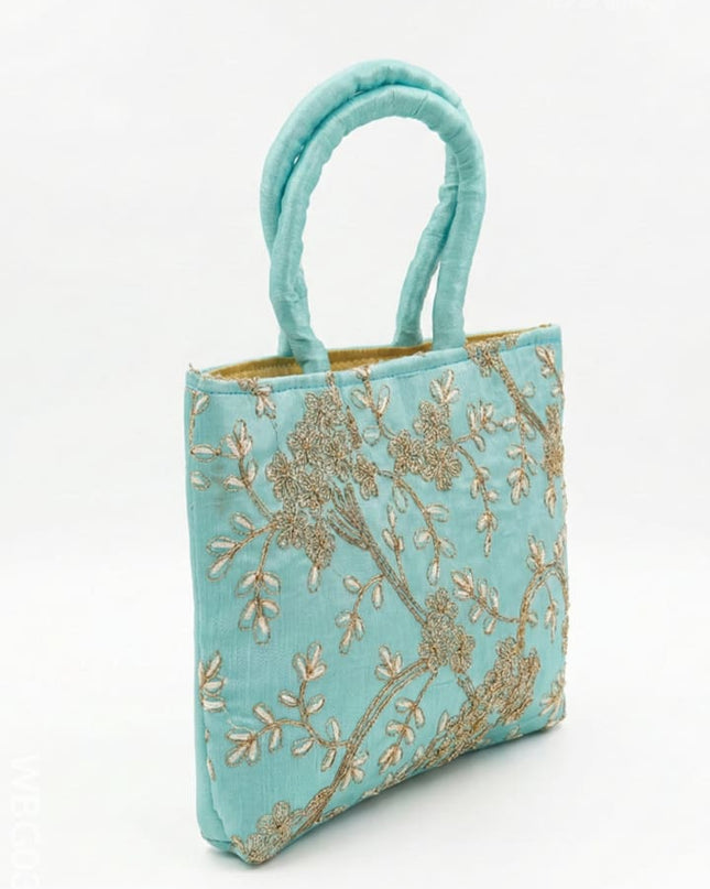 Handbag with Golden Floral Embroidery - WBG0315 - Hand Bags