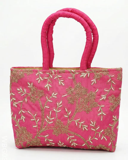 Handbag with Golden Floral Embroidery - WBG0315 - Hand Bags