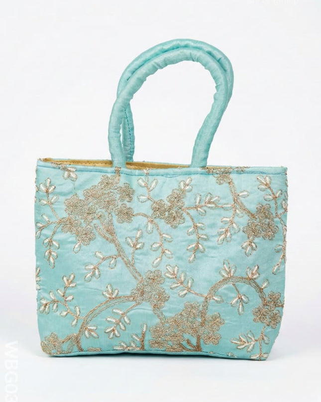 Handbag with Golden Floral Embroidery - WBG0315 - Hand Bags