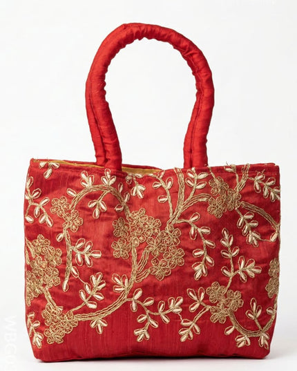 Handbag with Golden Floral Embroidery - WBG0315 - Hand Bags