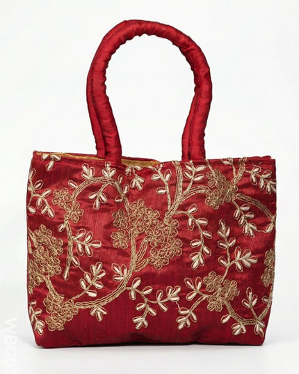 Handbag with Golden Floral Embroidery - WBG0315 - Hand Bags