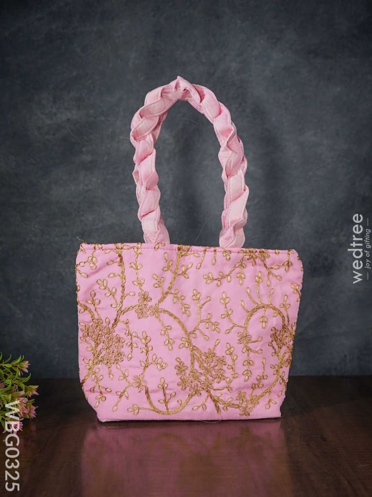 Handbag With Golden Floral Embroidery - Wbg0325 Hand Bags