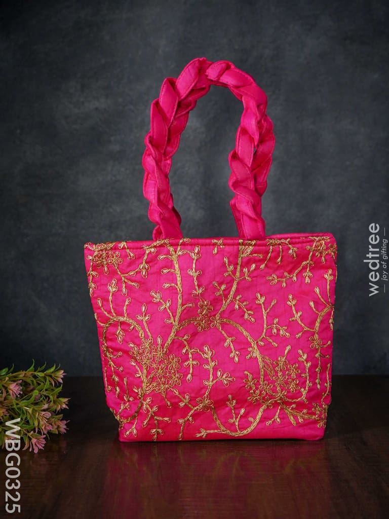 Handbag With Golden Floral Embroidery - Wbg0325 Hand Bags