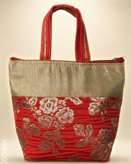 Handbag with Golden Floral Printed Design - WBG0319 - Hand Bags