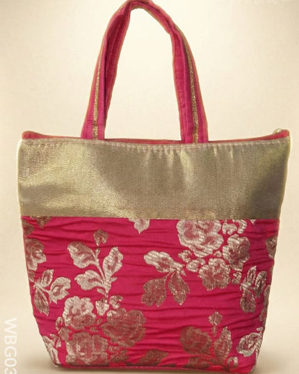 Handbag with Golden Floral Printed Design - WBG0319 - Hand Bags