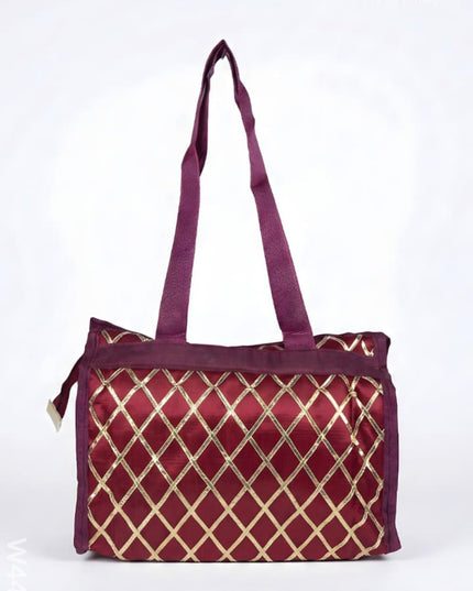 Handbag with Golden Lace Work - W4496 - Hand Bags