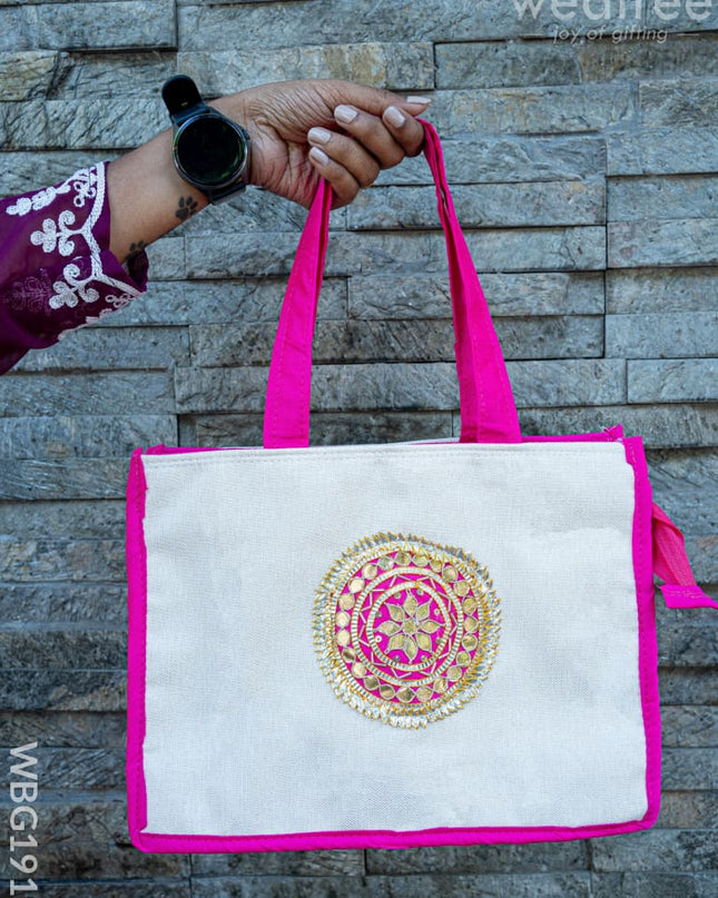 Handbag with Jute and Raw Silk Fabric - 12 x 9 inch - WBG1917 - Hand Bags