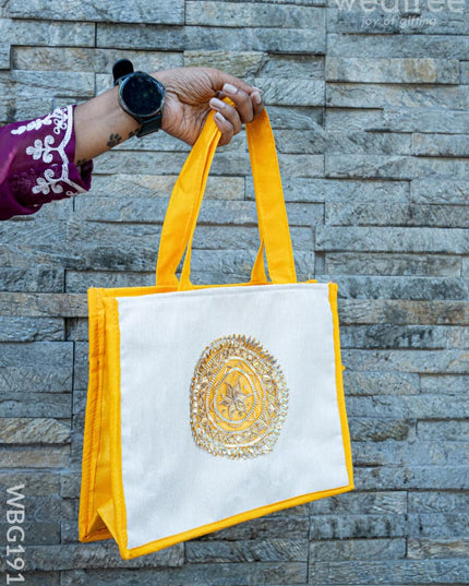 Handbag with Jute and Raw Silk Fabric - 12 x 9 inch - WBG1917 - Hand Bags