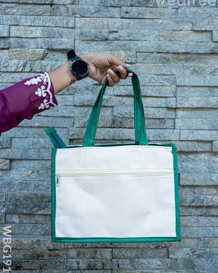 Handbag with Jute and Raw Silk Fabric - 12 x 9 inch - WBG1917 - Hand Bags