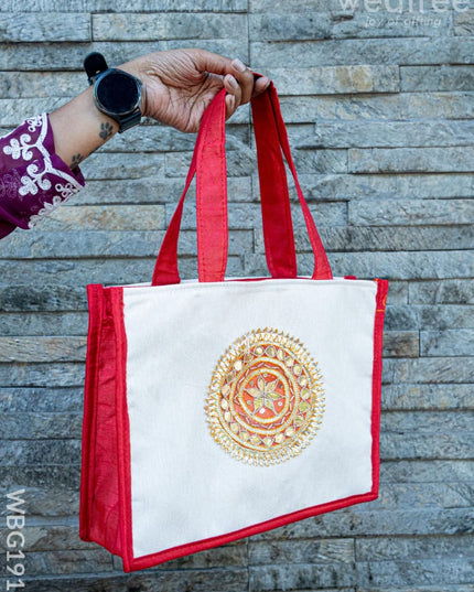 Handbag with Jute and Raw Silk Fabric - 12 x 9 inch - WBG1917 - Hand Bags