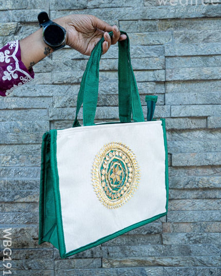 Handbag with Jute and Raw Silk Fabric - 12 x 9 inch - WBG1917 - Hand Bags