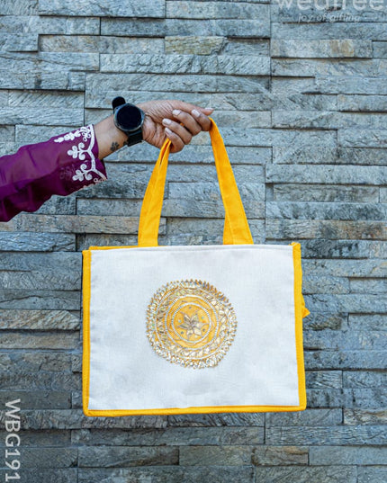 Handbag with Jute and Raw Silk Fabric - 12 x 9 inch - WBG1917 - Hand Bags