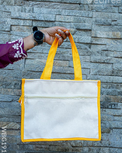 Handbag with Jute and Raw Silk Fabric - 12 x 9 inch - WBG1917 - Hand Bags