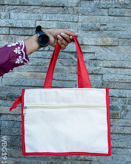 Handbag with Jute and Raw Silk Fabric - 12 x 9 inch - WBG1917 - Hand Bags