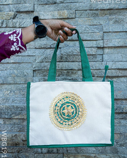 Handbag with Jute and Raw Silk Fabric - 12 x 9 inch - WBG1917 - Hand Bags