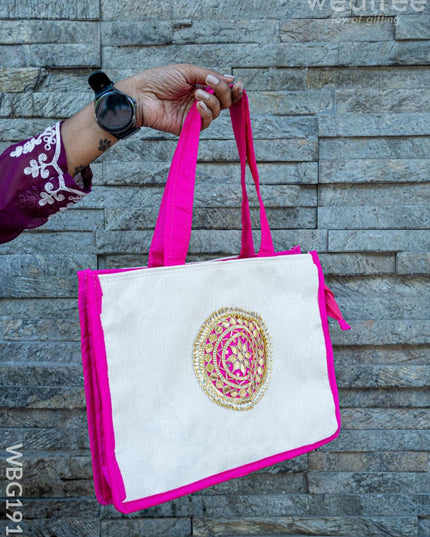 Handbag with Jute and Raw Silk Fabric - 12 x 9 inch - WBG1917 - Hand Bags