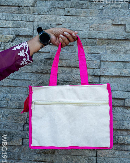 Handbag with Jute and Raw Silk Fabric - 12 x 9 inch - WBG1917 - Hand Bags