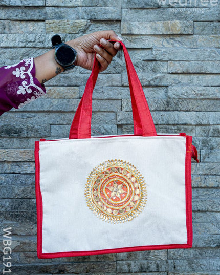 Handbag with Jute and Raw Silk Fabric - 12 x 9 inch - WBG1917 - Hand Bags