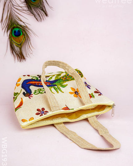 Handbag with Peacock Print - 10x7 inch - WBG1932 - Hand Bags