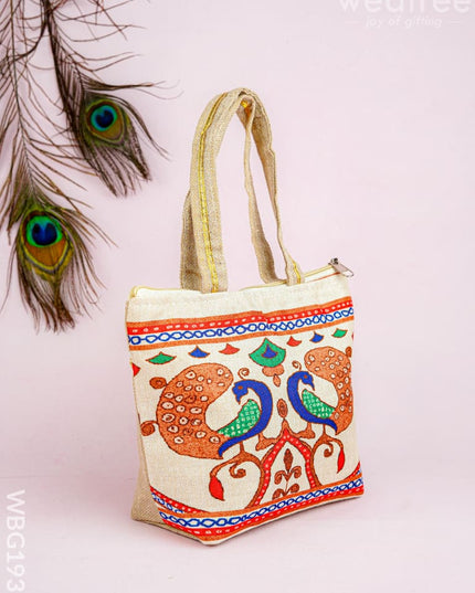Handbag with Peacock Print - 10x7 inch - WBG1932 - Hand Bags