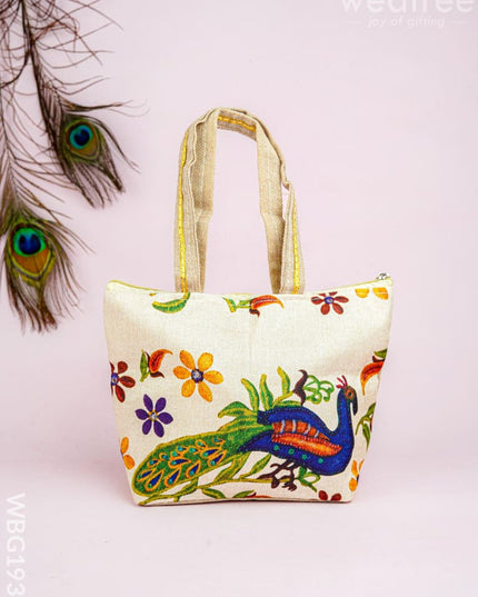 Handbag with Peacock Print - 10x7 inch - WBG1932 - Hand Bags