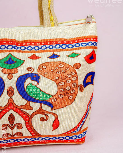Handbag with Peacock Print - 10x7 inch - WBG1932 - Hand Bags