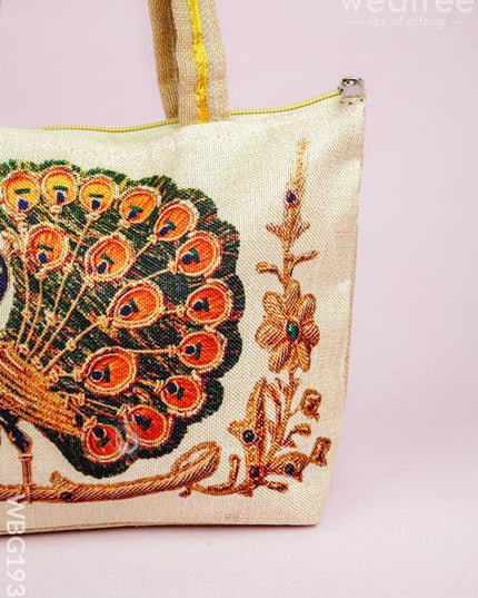 Handbag with Peacock Print - 10x7 inch - WBG1932 - Hand Bags