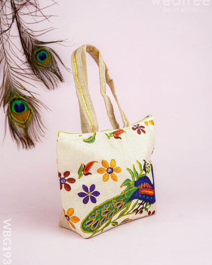 Handbag with Peacock Print - 10x7 inch - WBG1932 - Hand Bags
