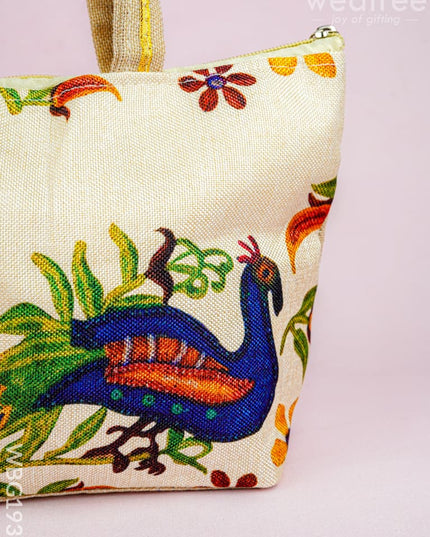 Handbag with Peacock Print - 10x7 inch - WBG1932 - Hand Bags
