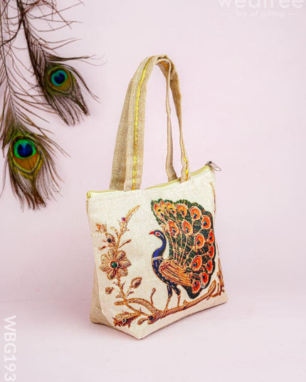 Handbag with Peacock Print - 10x7 inch - WBG1932 - Hand Bags