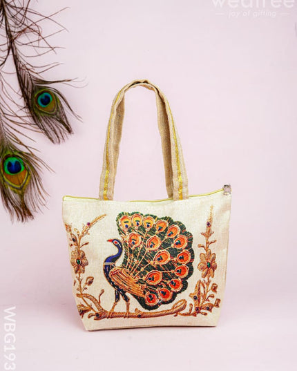 Handbag with Peacock Print - 10x7 inch - WBG1932 - Hand Bags