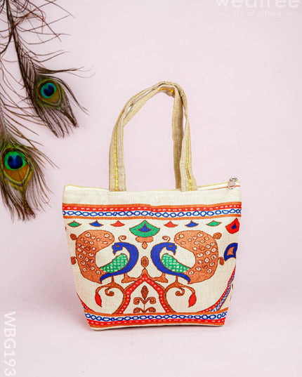 Handbag with Peacock Print - 10x7 inch - WBG1932 - Hand Bags