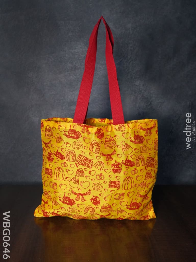 Handbag Yellow Silk Fabric With Purple Handle (11 X 13) - Wbg0646 Hand Bags