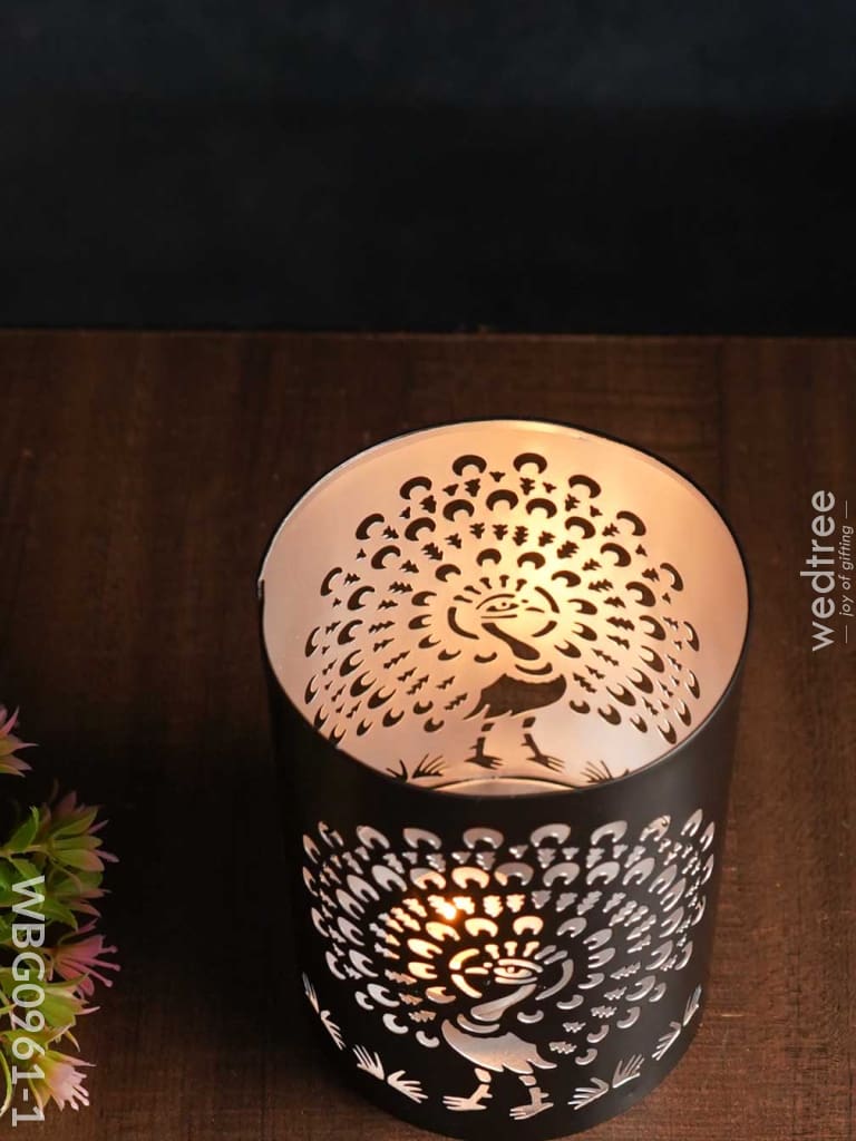 Handcrafted Votive With Peacock Design In Jhaali Pattern - Wbg0961 Candles