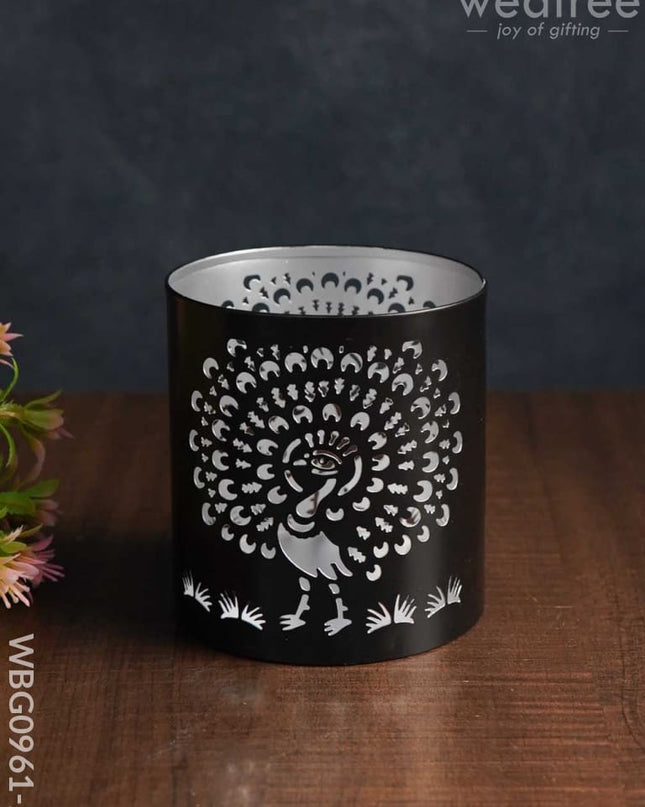 Handcrafted Votive With Peacock Design In Jhaali Pattern - Wbg0961 Small Candles