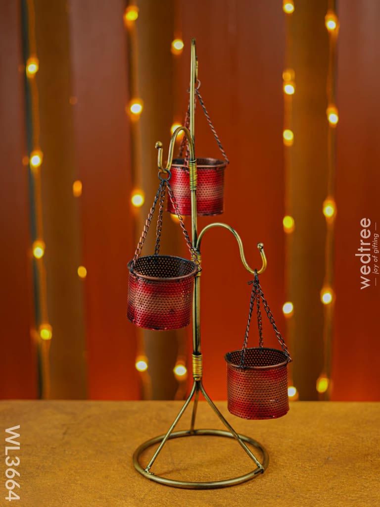 Handpainted 3 Jali Candle Holder With Stand - Wl3664 Metal Decor Showpiece