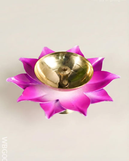Handpainted Brass Flower Shaped Diya - WBG0040 - Brass Diya RG