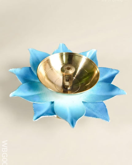 Handpainted Brass Flower Shaped Diya - WBG0040 - Brass Diya RG