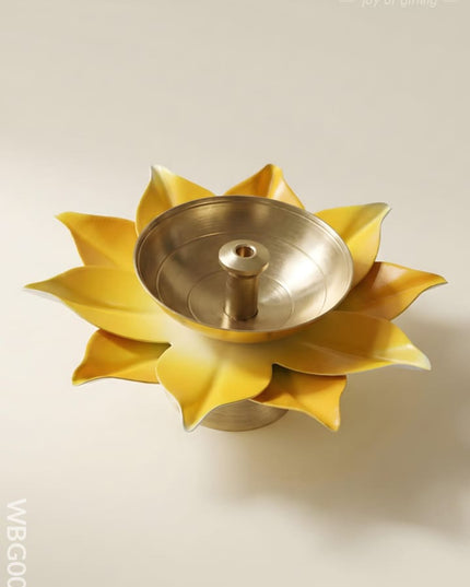 Handpainted Brass Flower Shaped Diya - WBG0040 - Brass Diya RG