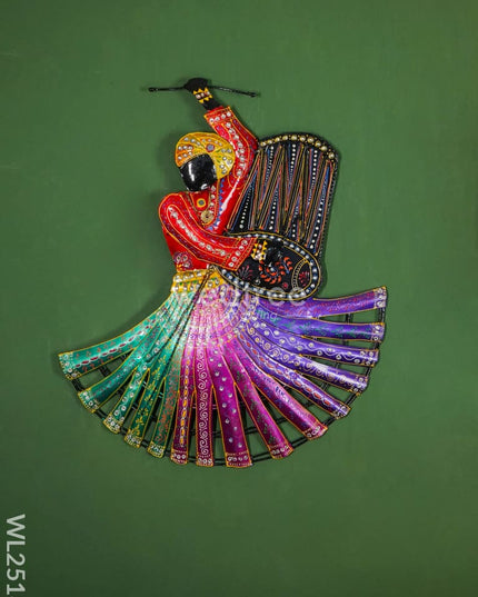 Handpainted Metal Wall Hanging - Gujarati Dancing Dolls (Set Of 2) Wl2518 Decor