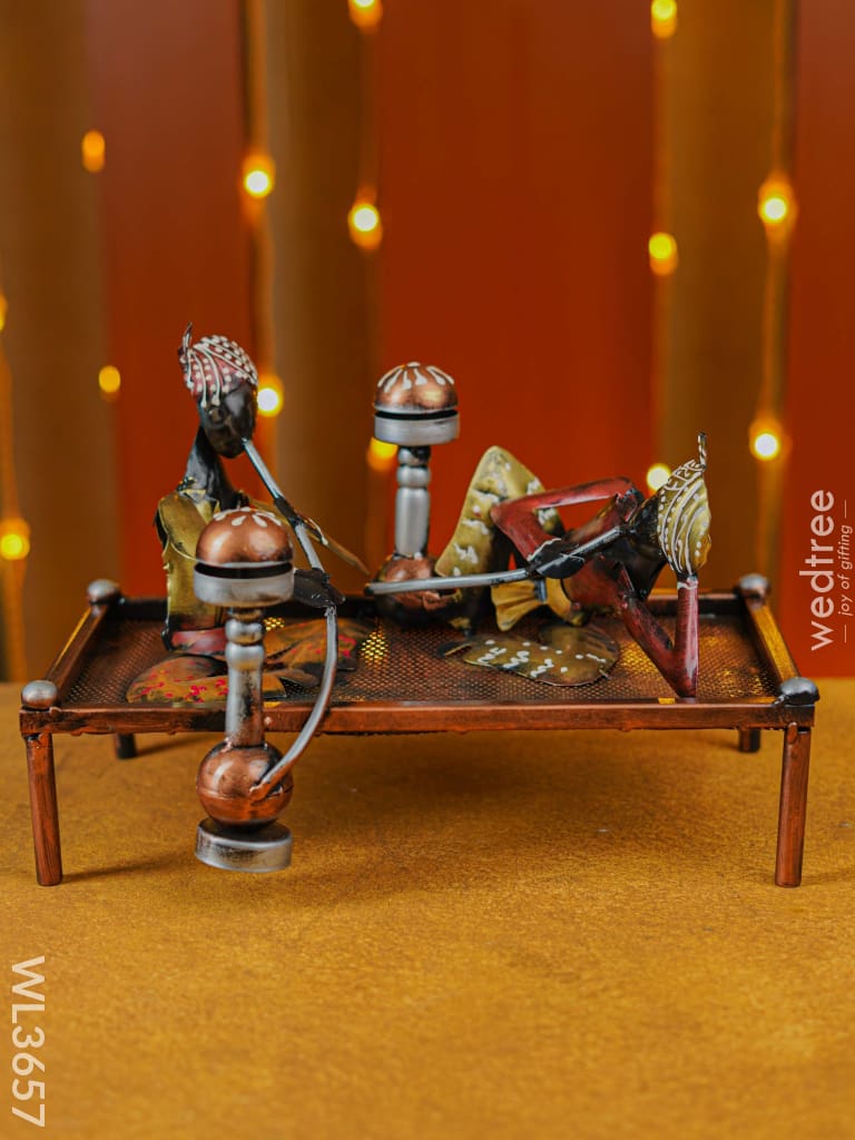 Handpainted Rajasthani Hookah Men Showpiece - Wl3657 Metal Decor