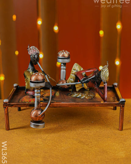 Handpainted Rajasthani Hookah Men Showpiece - Wl3657 Metal Decor