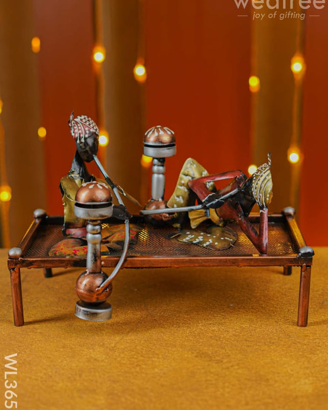 Handpainted Rajasthani Hookah Men Showpiece - Wl3657 Metal Decor