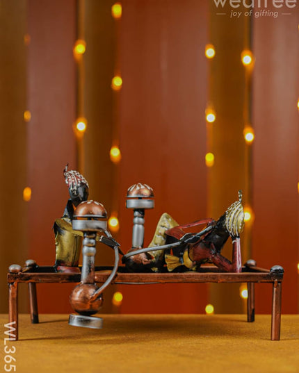 Handpainted Rajasthani Hookah Men Showpiece - Wl3657 Metal Decor