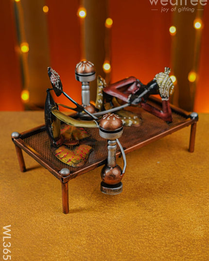 Handpainted Rajasthani Hookah Men Showpiece - Wl3657 Metal Decor