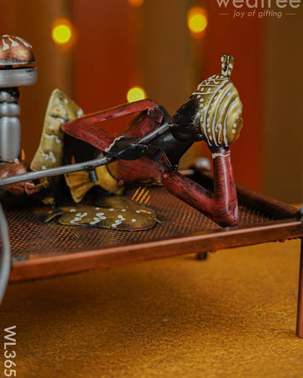 Handpainted Rajasthani Hookah Men Showpiece - Wl3657 Metal Decor