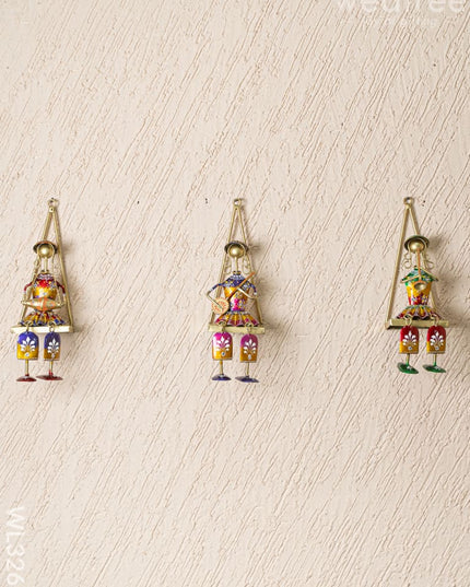 Handpainted Rajasthani Metal Musician Dolls - Set of 3 - WL3263 - Metal Decor Hanging
