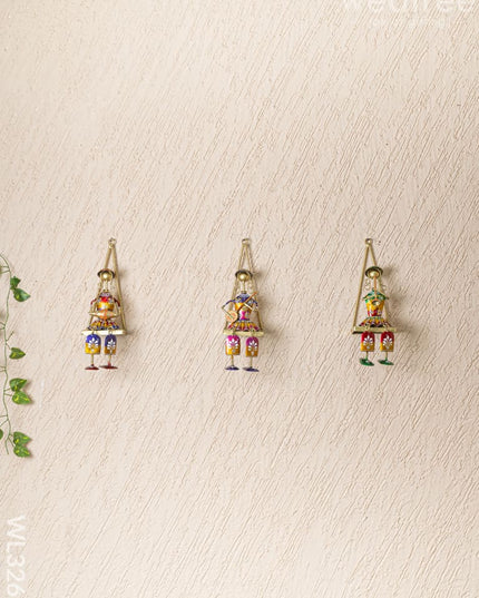 Handpainted Rajasthani Metal Musician Dolls - Set of 3 - WL3263 - Metal Decor Hanging