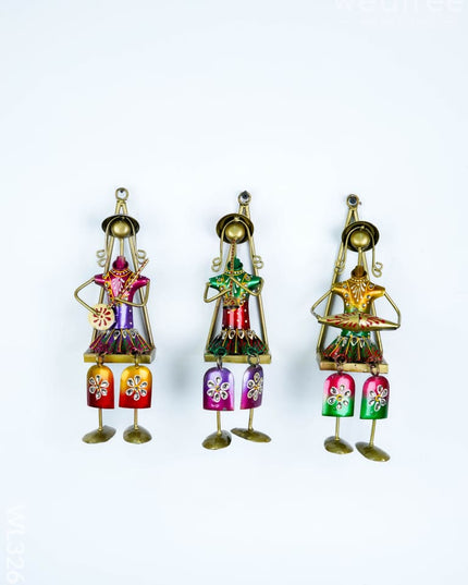 Handpainted Rajasthani Metal Musician Dolls - Set of 3 - WL3263 - Metal Decor Hanging